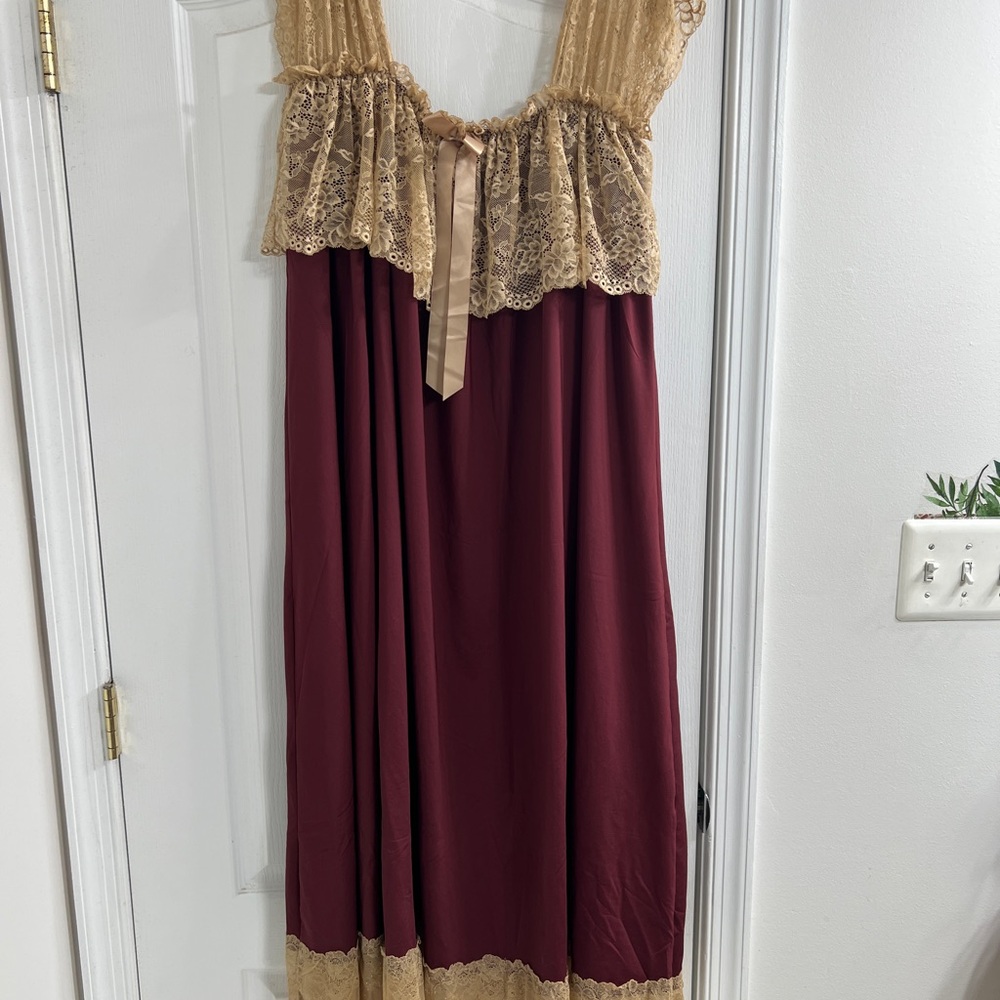 Elegant Burgundy and Lace Dress